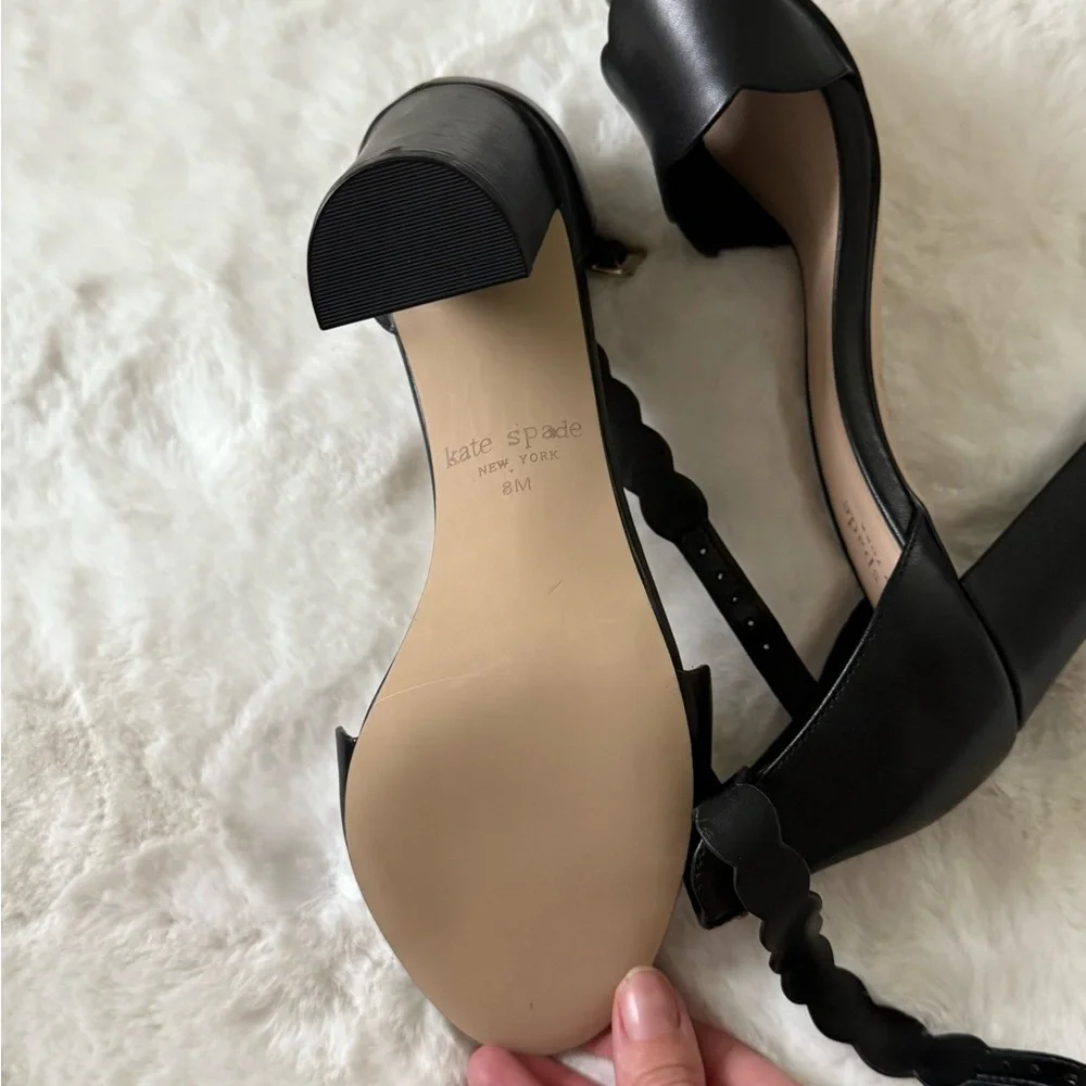 New Leather Kate Spade Black Scalloped Heels - Picture 3 of 4
